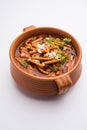 Spicy Sev Bhaji or Ganthiya Nu Shaak recipe from India